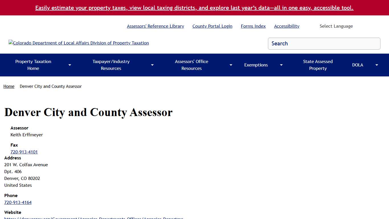 Denver City and County Assessor Colorado Department of Local Affairs Division of Property Taxation
